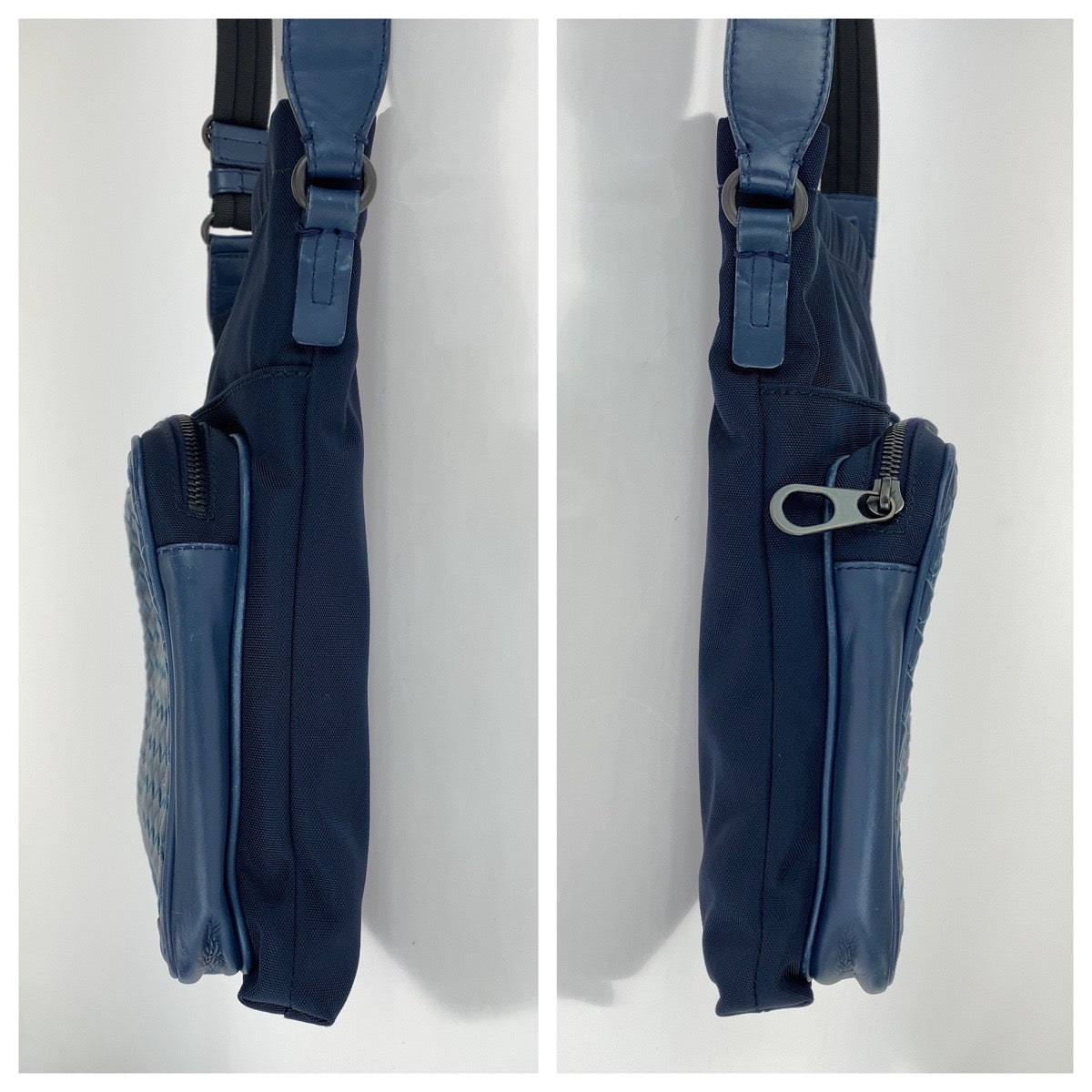 BOTTEGAVENETA ボッテガヴェネタ イントレチャート ネイビー ブラック レザー / ナイロン ショルダーバッグ メッセンジャーバッグ レディース AB50