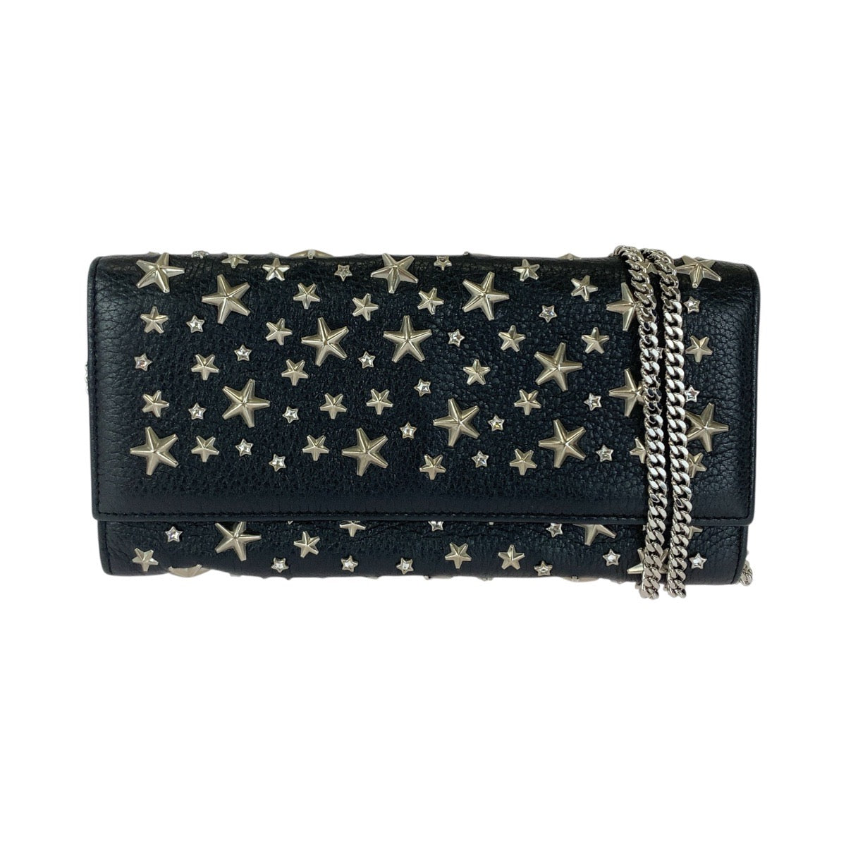 JIMMY CHOO ジミーチュウ スタースタッズ ブラック 黒 シルバー金具 レザー 長財布 チェーンウォレット ロングウォレット レディース ABP27