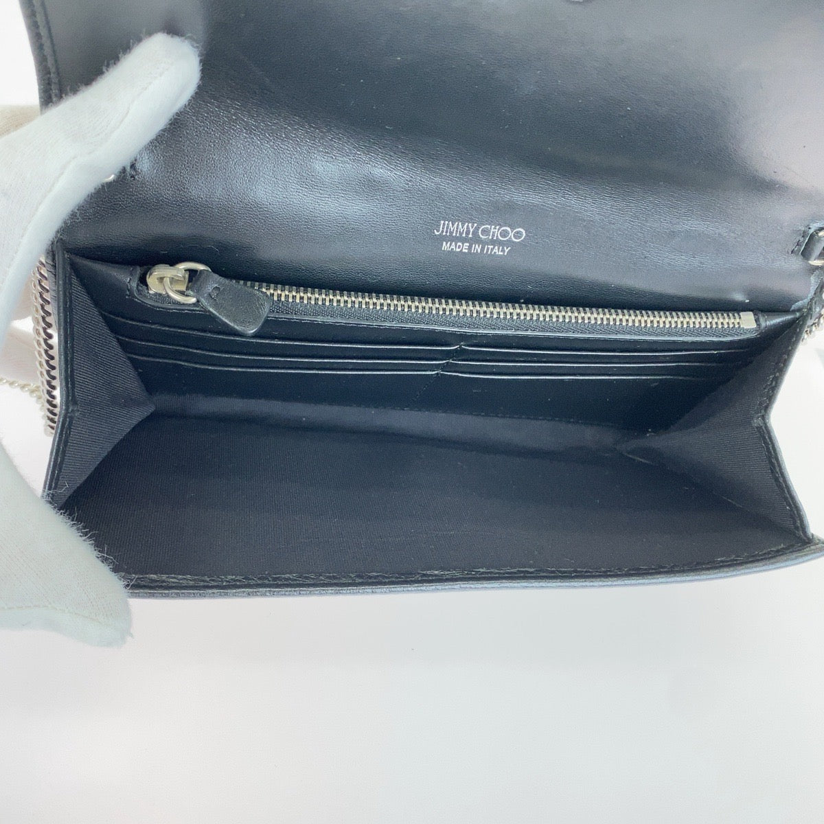 JIMMY CHOO ジミーチュウ スタースタッズ ブラック 黒 シルバー金具 レザー 長財布 チェーンウォレット ロングウォレット レディース ABP27