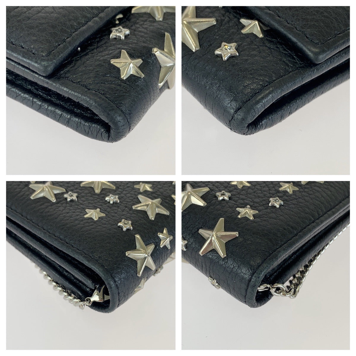 JIMMY CHOO ジミーチュウ スタースタッズ ブラック 黒 シルバー金具 レザー 長財布 チェーンウォレット ロングウォレット レディース ABP27