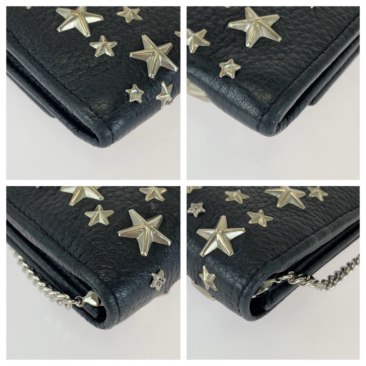 JIMMY CHOO ジミーチュウ スタースタッズ ブラック 黒 シルバー金具 レザー 長財布 チェーンウォレット ロングウォレット レディース ABP27