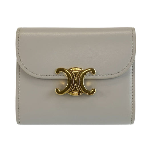 CELINE セリーヌ トリオンフ スモールフラップウォレット グレー ゴールド金具 レザー 三つ折り財布 折財布 コンパクトウォレット レディース AB48