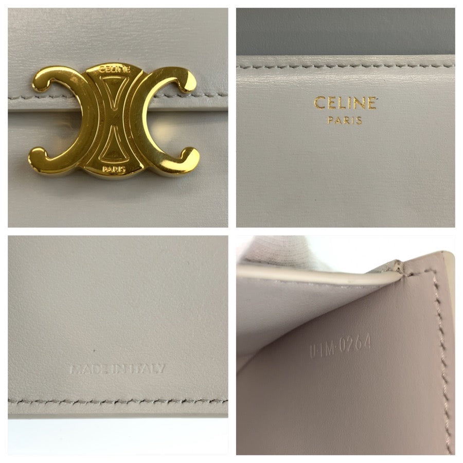 CELINE セリーヌ トリオンフ スモールフラップウォレット グレー ゴールド金具 レザー 三つ折り財布 折財布 コンパクトウォレット レディース AB48
