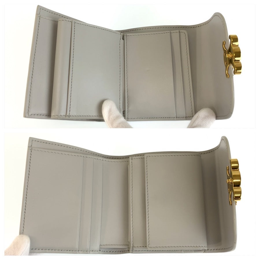 CELINE セリーヌ トリオンフ スモールフラップウォレット グレー ゴールド金具 レザー 三つ折り財布 折財布 コンパクトウォレット レディース AB48