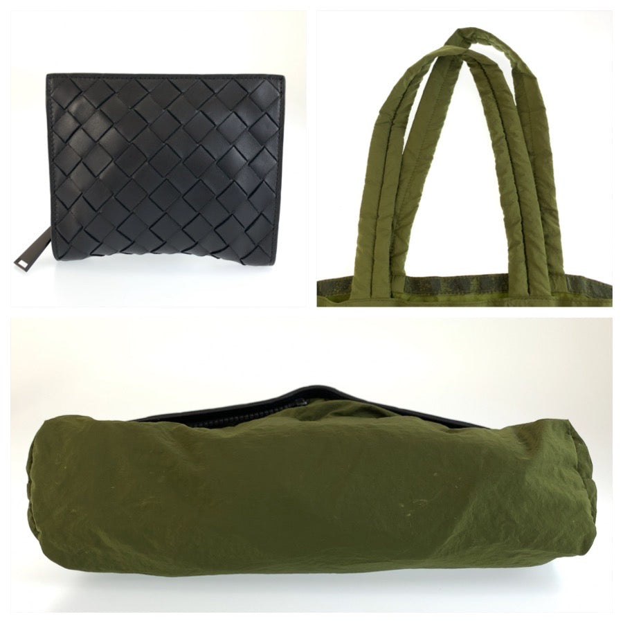 BOTTEGAVENETA ボッテガヴェネタ イントレチャート カーキ ブラック ナイロン トートバッグ エコバッグ 折りたたみ 男女兼用 メンズ A36