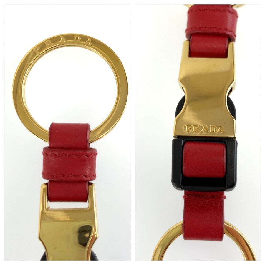 PRADA プラダ レッド ゴールド金具 レザー / メッキ 1PP110 キーホルダー バッグチャーム レディース A14