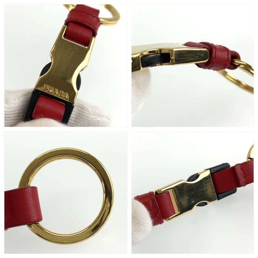 PRADA プラダ レッド ゴールド金具 レザー / メッキ 1PP110 キーホルダー バッグチャーム レディース A14