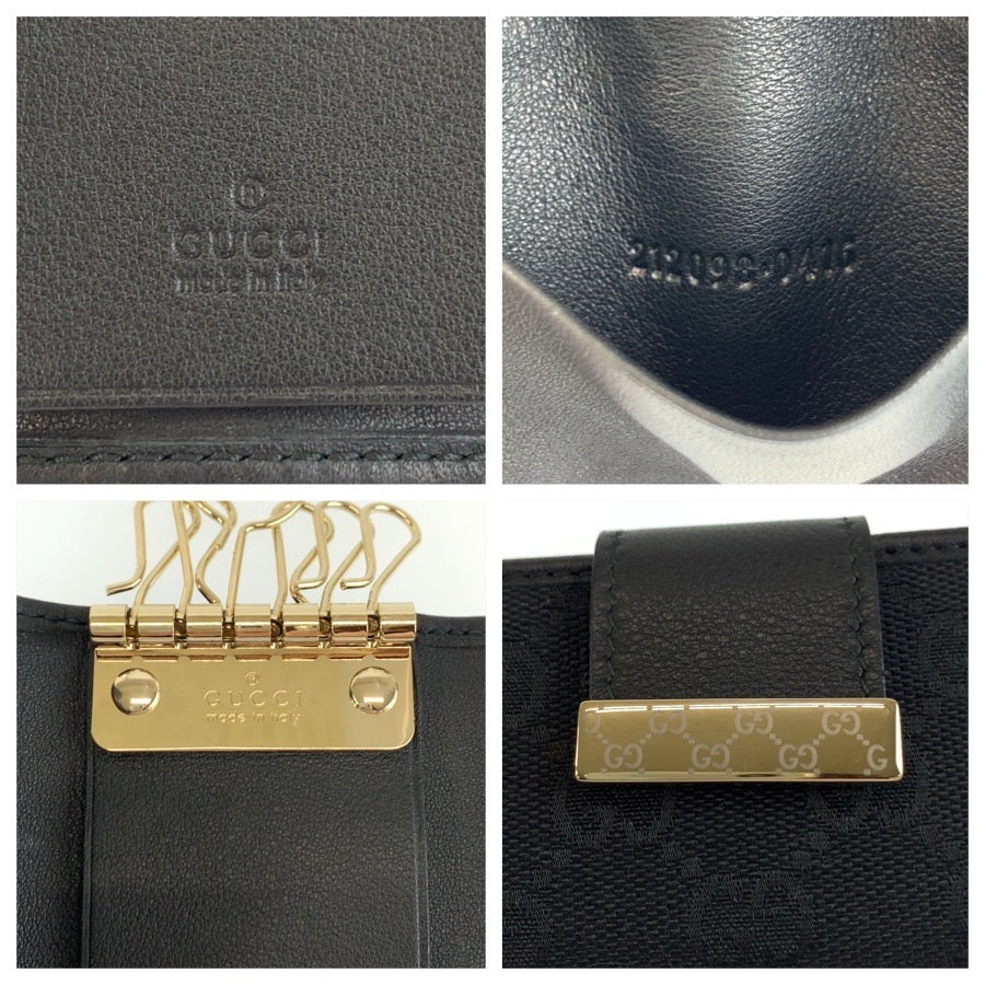 GUCCI グッチ ブラック 黒 ゴールド金具 GGキャンバス / レザー 212098 キーケース 6連 男女兼用 レディース A13