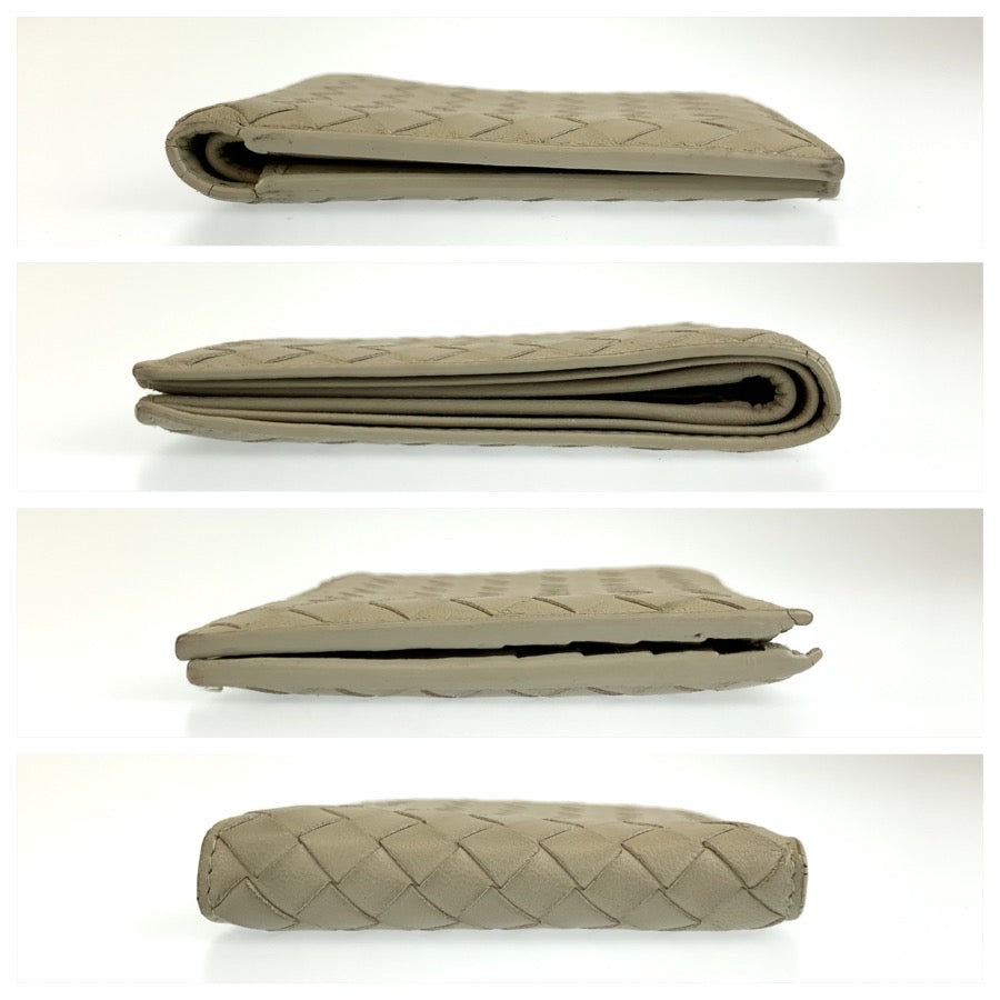 BOTTEGAVENETA ボッテガヴェネタ イントレチャート グレージュ レザー P01295918U 折り財布 コンパクトウォレット メンズ AB18