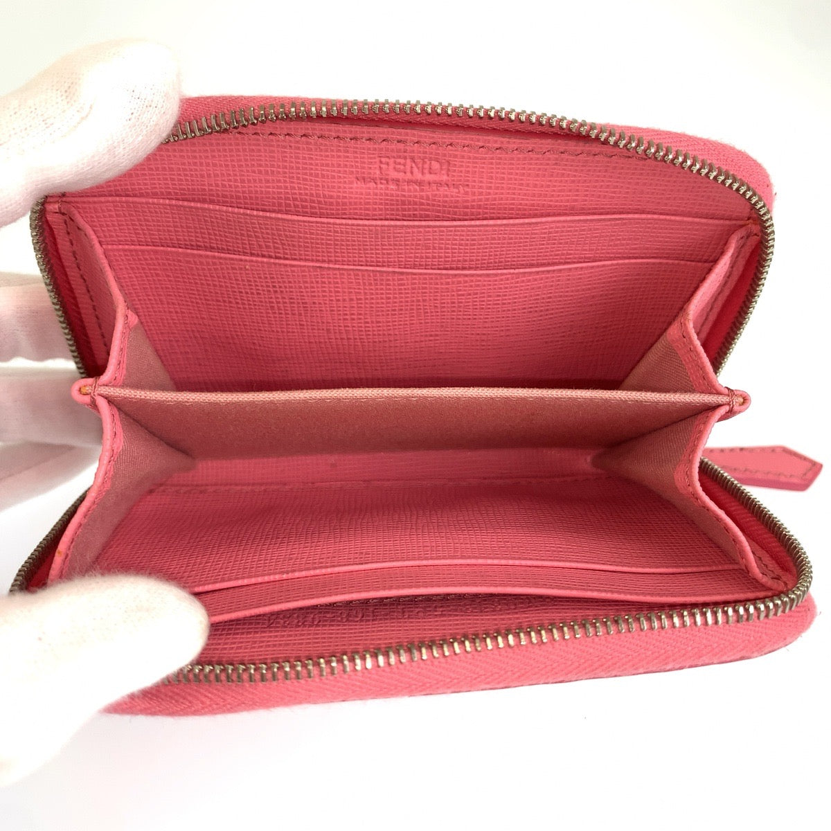 FENDI フェンディ モンスター ピンク シルバー金具 レザー 8M0313 コインケース カードケース レディース AB22