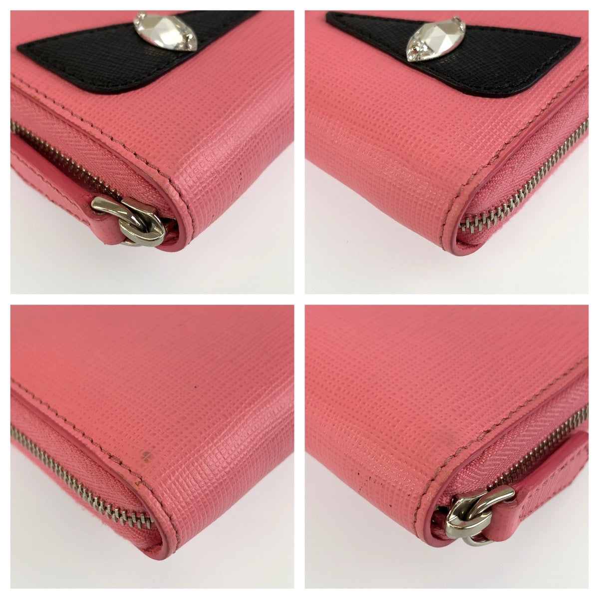 FENDI フェンディ モンスター ピンク シルバー金具 レザー 8M0313 コインケース カードケース レディース AB22
