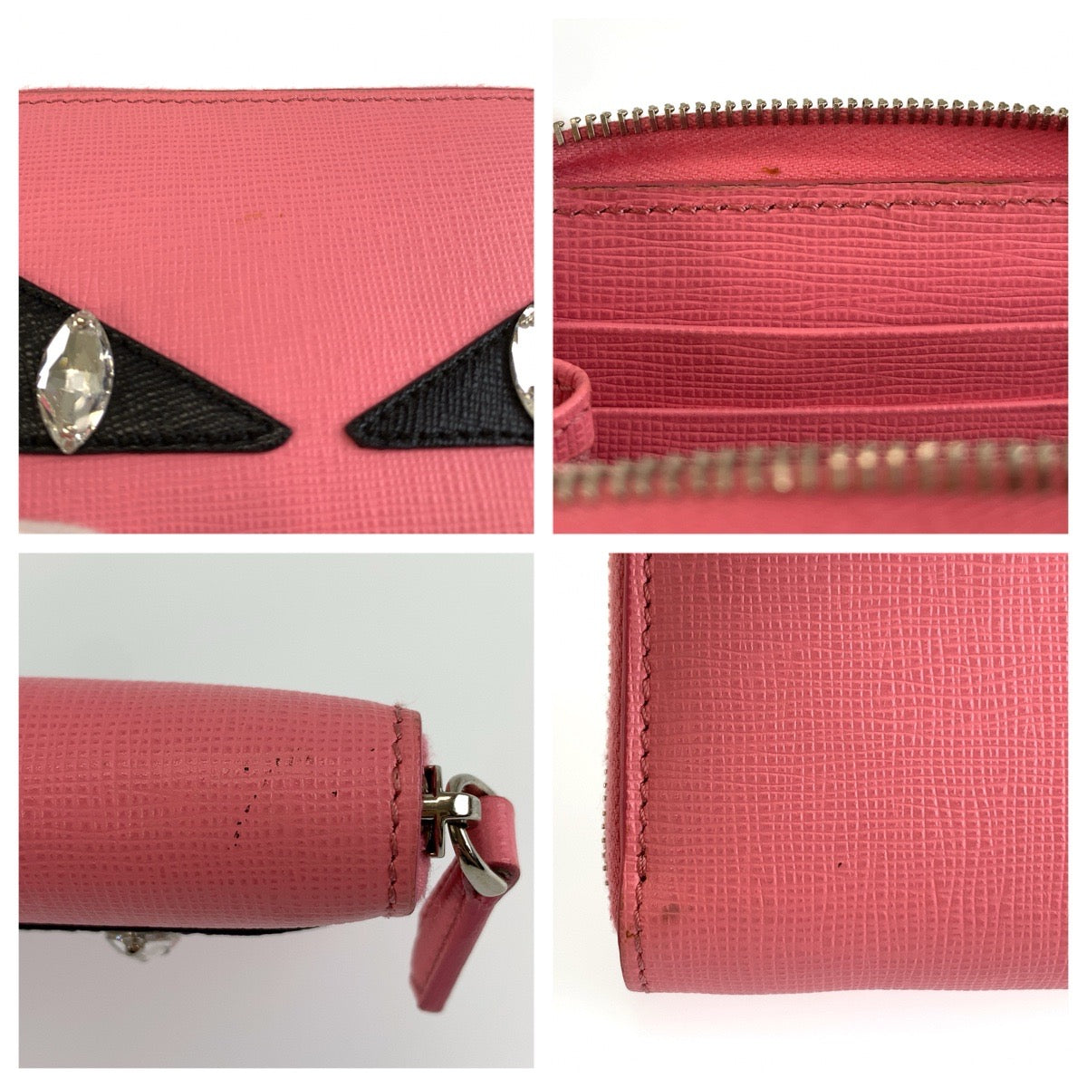 FENDI フェンディ モンスター ピンク シルバー金具 レザー 8M0313 コインケース カードケース レディース AB22