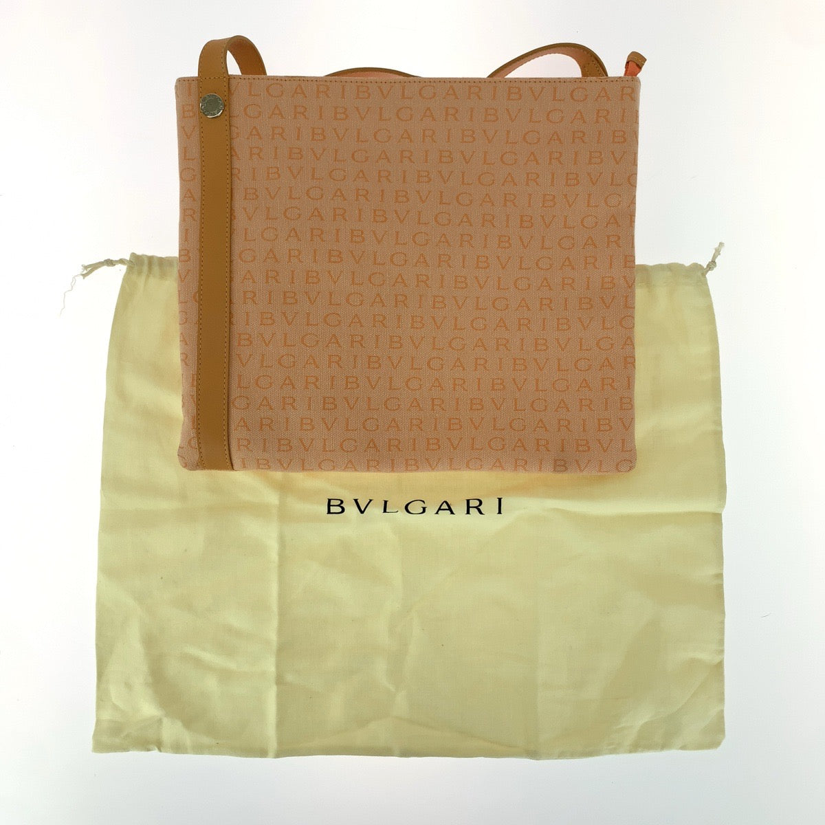 BVLGARI ブルガリ ロゴマニア オレンジ シルバー金具 キャンバス / レザー ショルダーバッグ ポシェット レディース ABP18