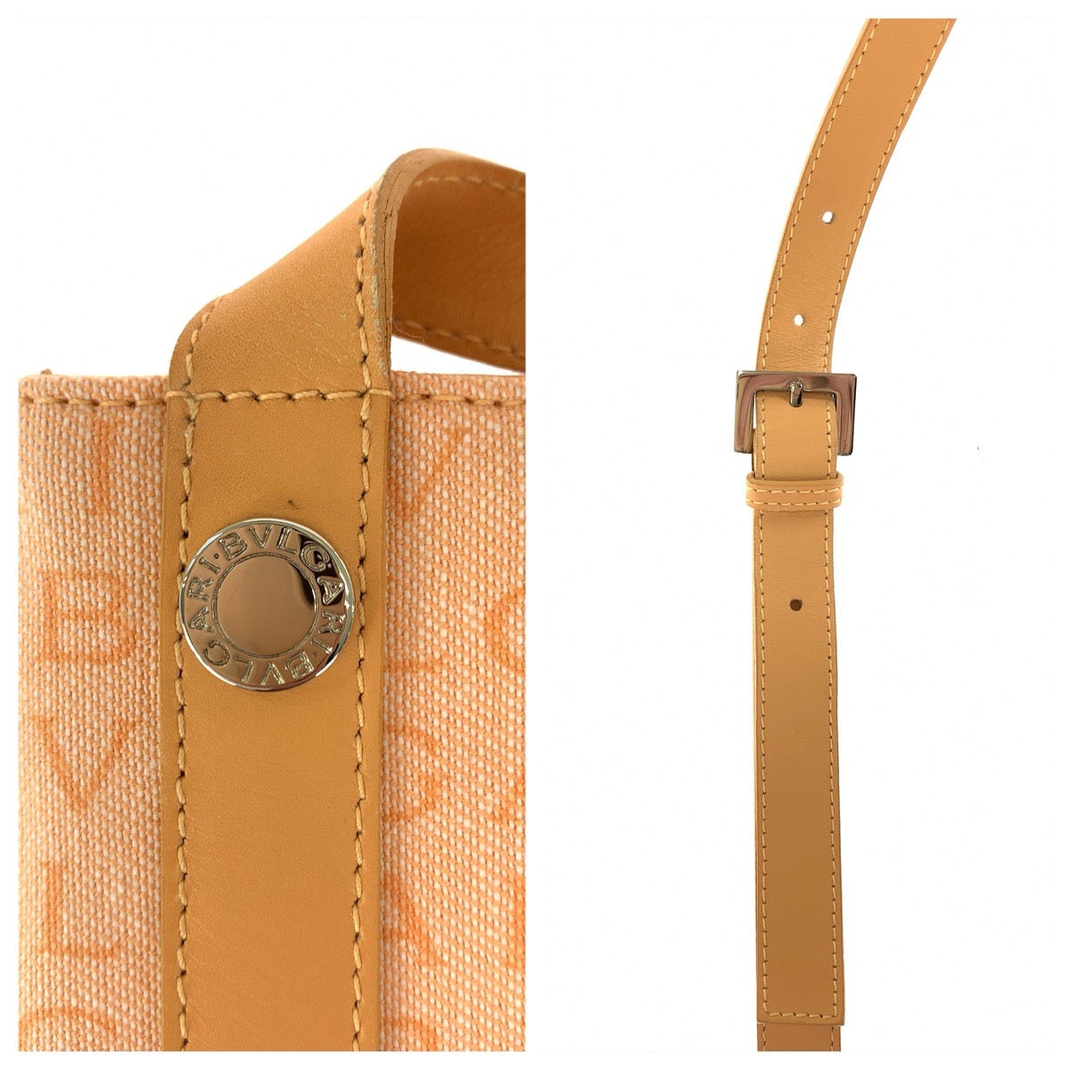 BVLGARI ブルガリ ロゴマニア オレンジ シルバー金具 キャンバス / レザー ショルダーバッグ ポシェット レディース ABP18