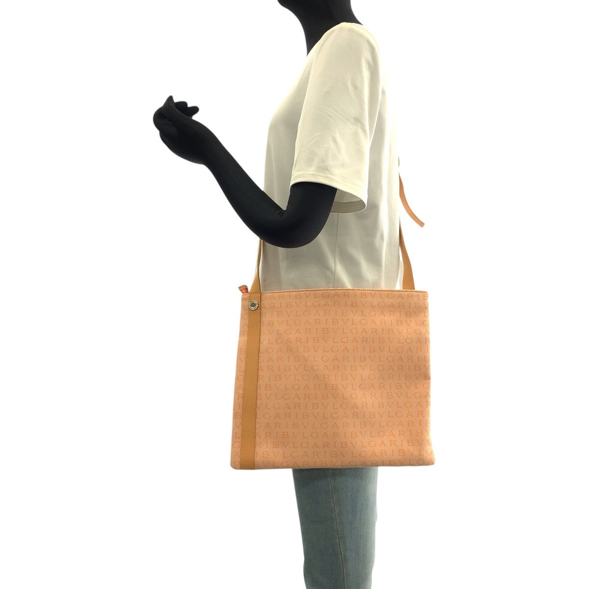 BVLGARI ブルガリ ロゴマニア オレンジ シルバー金具 キャンバス / レザー ショルダーバッグ ポシェット レディース ABP18
