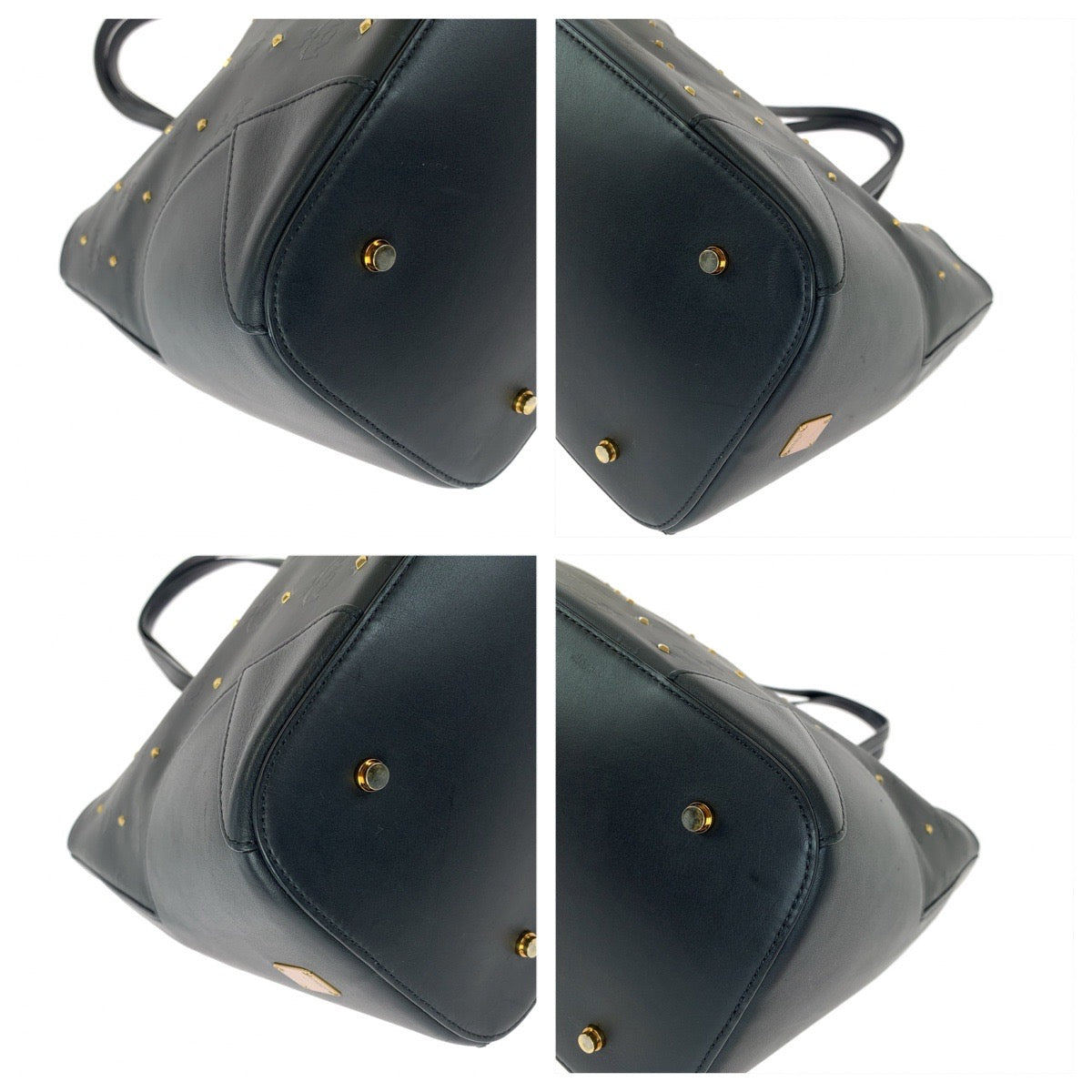 MCM エム シー エム クラウディア スタッズ ブラック 黒 ゴールド金具 PVC / レザー トートバッグ ショルダーバッグ レディース A40