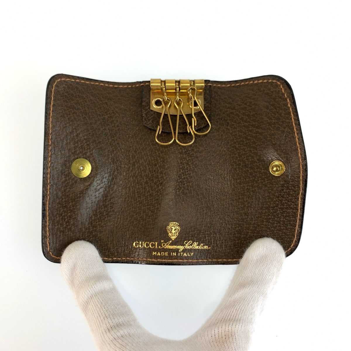 GUCCI グッチ ヴィンテージ オールドグッチ ブラウン ゴールド金具 レザー キーケース 3連 男女兼用 メンズ AB8