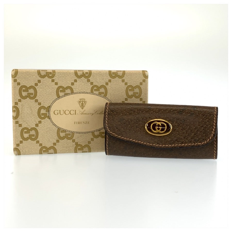 GUCCI グッチ ヴィンテージ オールドグッチ ブラウン ゴールド金具 レザー キーケース 3連 男女兼用 メンズ AB8