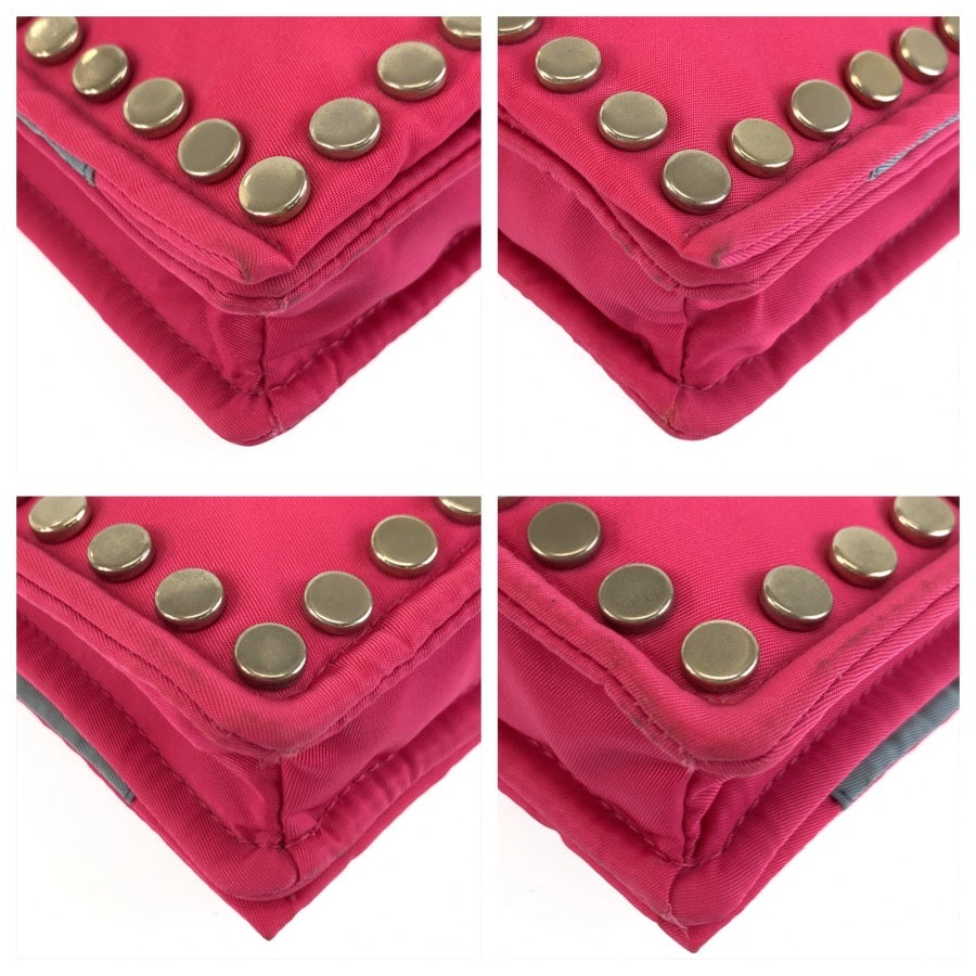 PRADA プラダ エティケット スタッズ ピンク ブルー シルバー金具 ナイロン ショルダーバッグ ポシェット レディース AB48