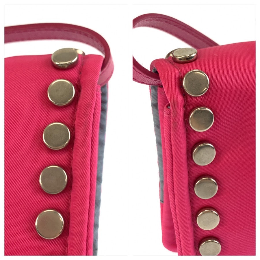 PRADA プラダ エティケット スタッズ ピンク ブルー シルバー金具 ナイロン ショルダーバッグ ポシェット レディース AB48