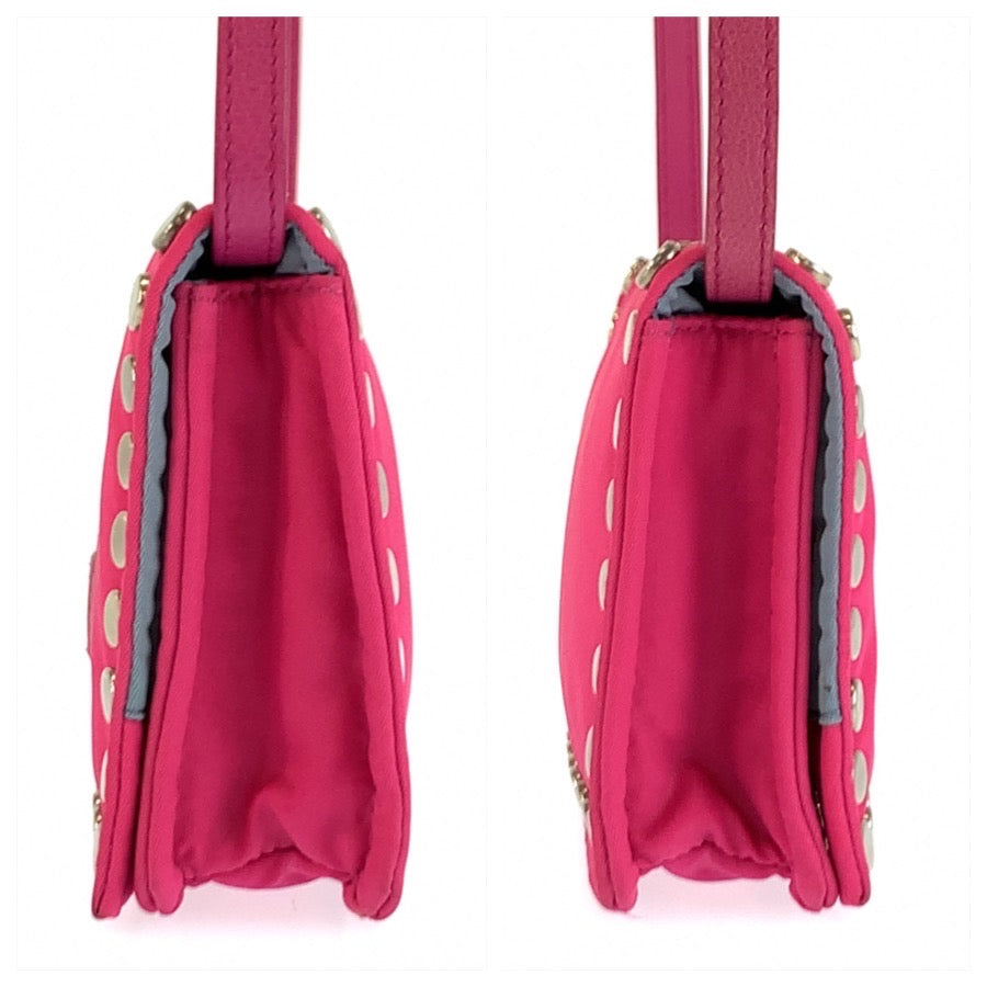 PRADA プラダ エティケット スタッズ ピンク ブルー シルバー金具 ナイロン ショルダーバッグ ポシェット レディース AB48