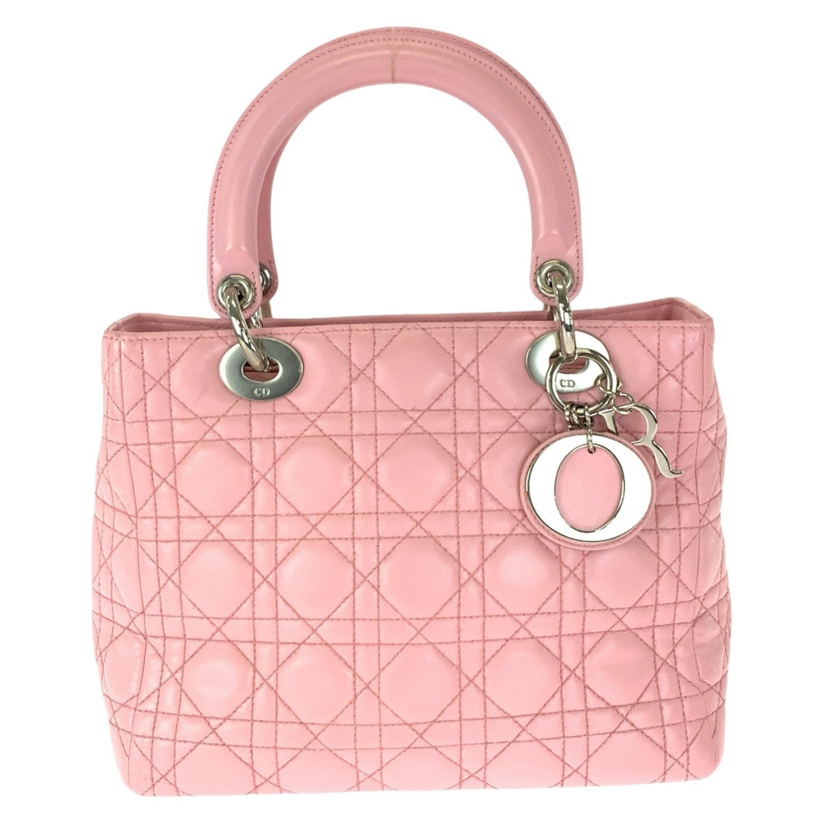 Dior ディオール カナージュ レディディオール ピンク シルバー金具 ラムスキン ハンドバッグ トートバッグ レディース B85