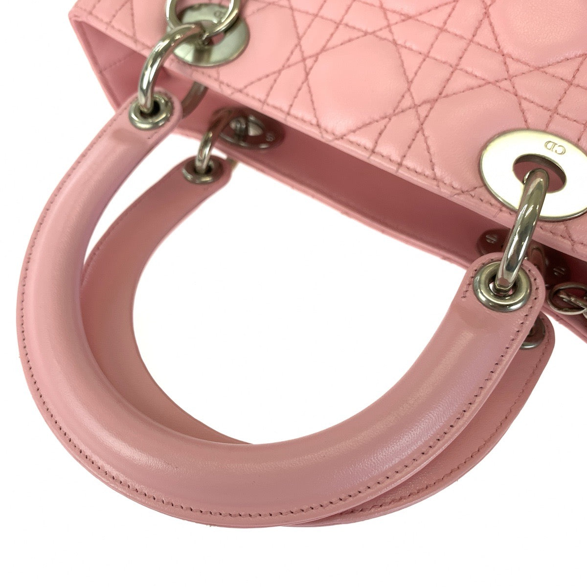 Dior ディオール カナージュ レディディオール ピンク シルバー金具 ラムスキン ハンドバッグ トートバッグ レディース B85