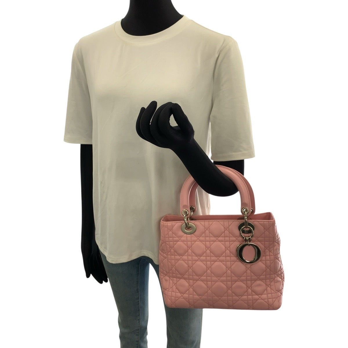 Dior ディオール カナージュ レディディオール ピンク シルバー金具 ラムスキン ハンドバッグ トートバッグ レディース B85