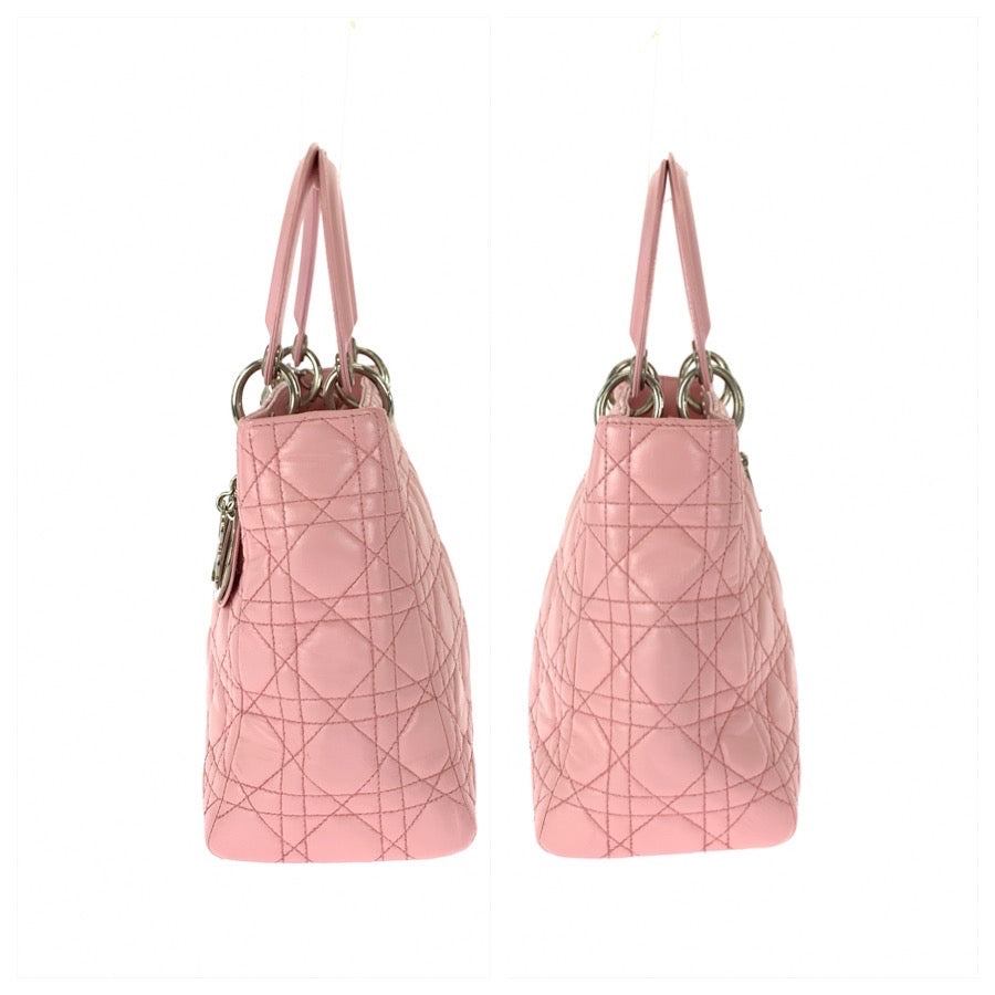 Dior ディオール カナージュ レディディオール ピンク シルバー金具 ラムスキン ハンドバッグ トートバッグ レディース B85