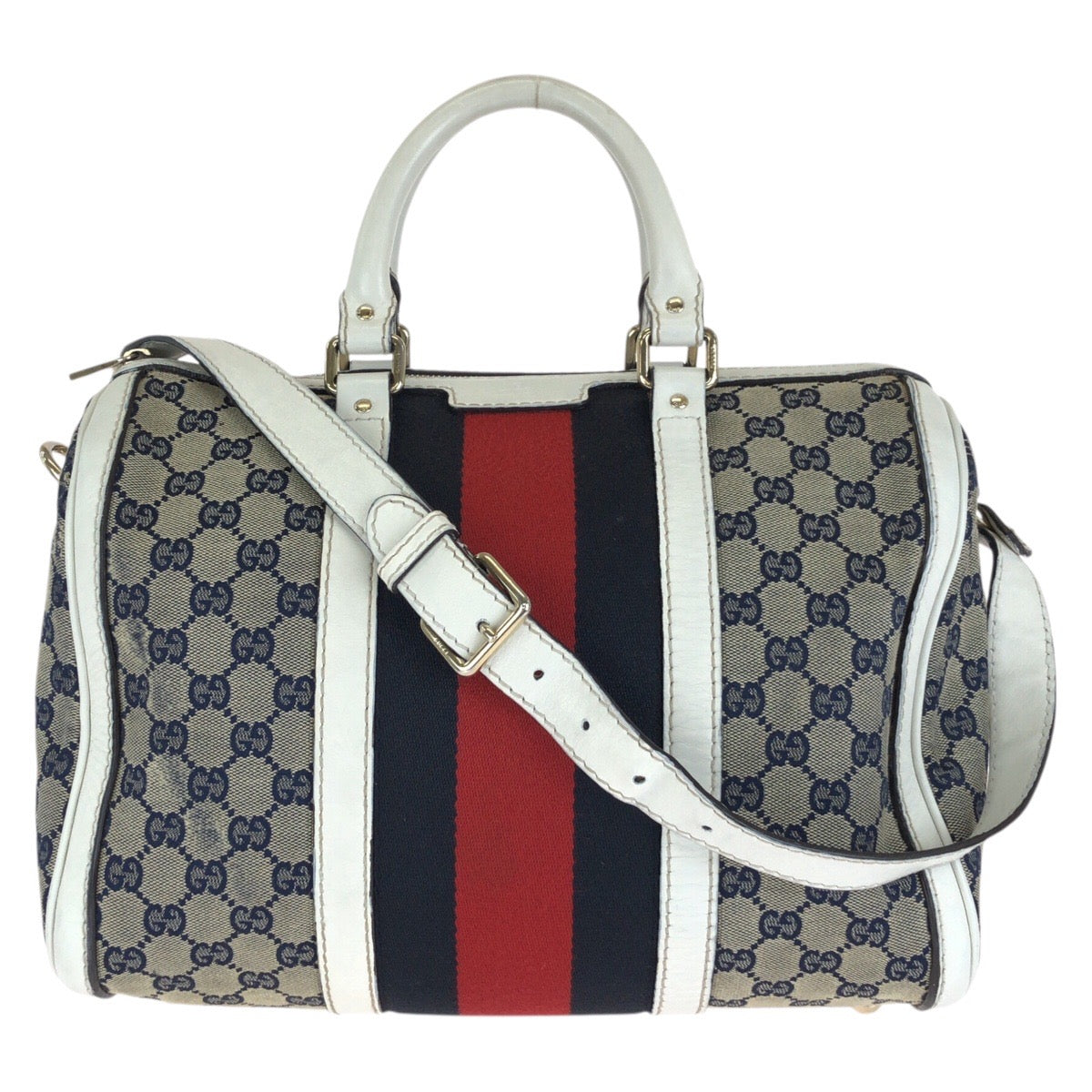 GUCCI グッチ シェリーライン 2way ネイビー マルチカラー GGキャンバス / レザー 247205 ハンドバッグ ショルダーバッグ レディース AB60