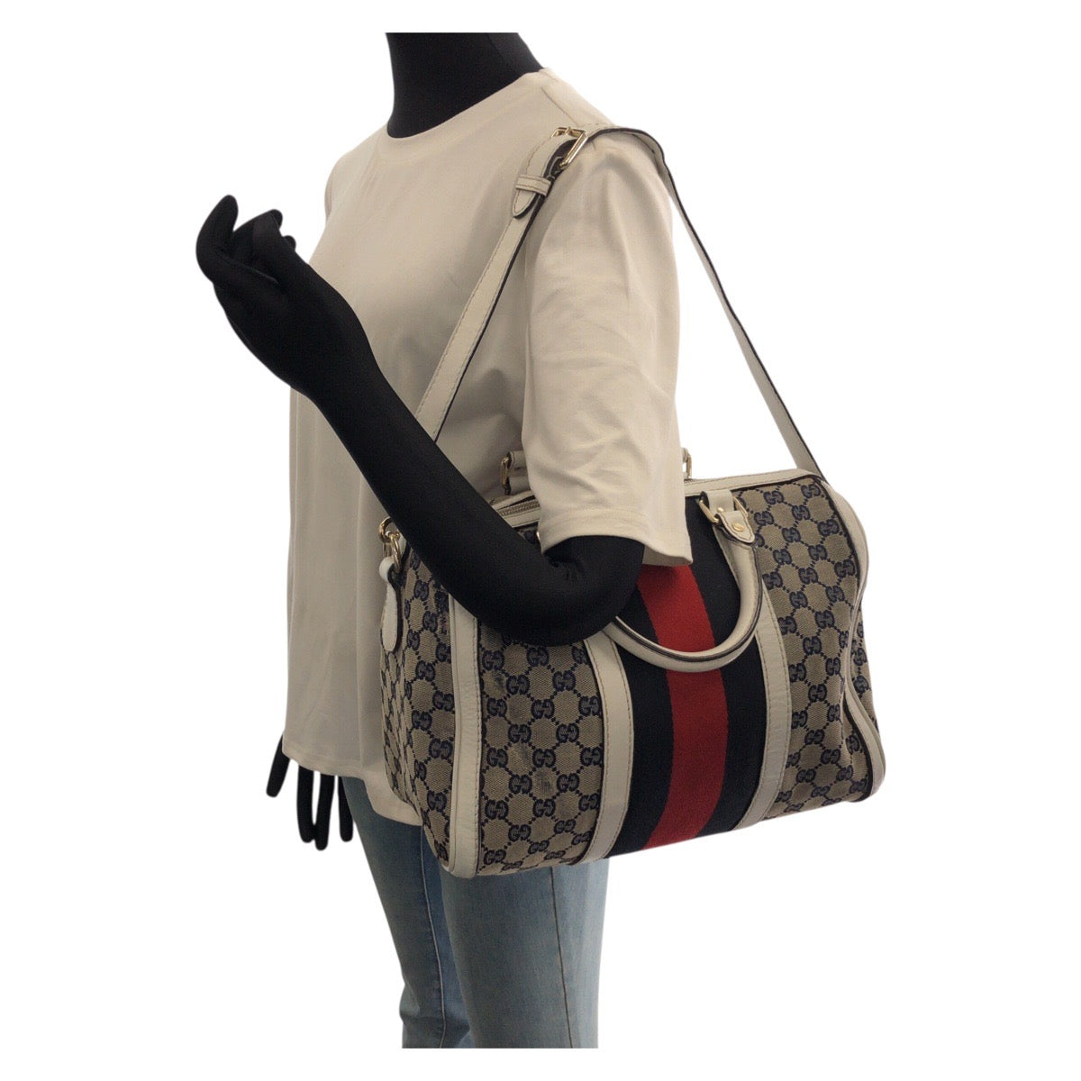 GUCCI グッチ シェリーライン 2way ネイビー マルチカラー GGキャンバス / レザー 247205 ハンドバッグ ショルダーバッグ レディース AB60