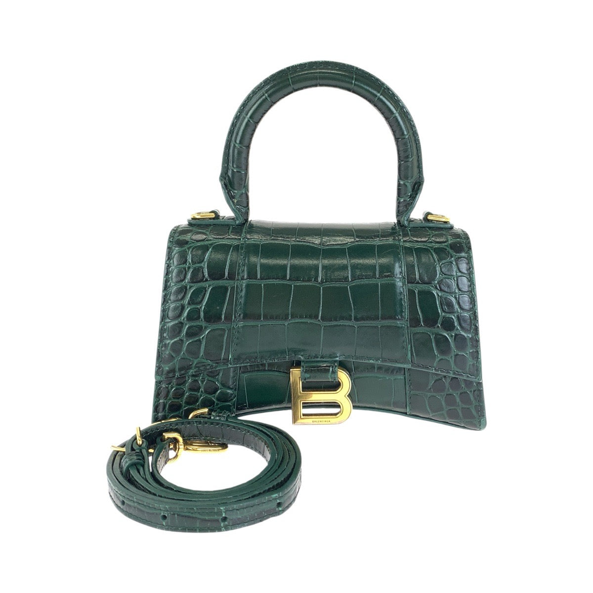 BALENCIAGA バレンシアガ アワーグラスXS 型押し グリーン ゴールド金具 レザー 592883 ハンドバッグ ショルダーバッグ 2WAY レディース ABP128