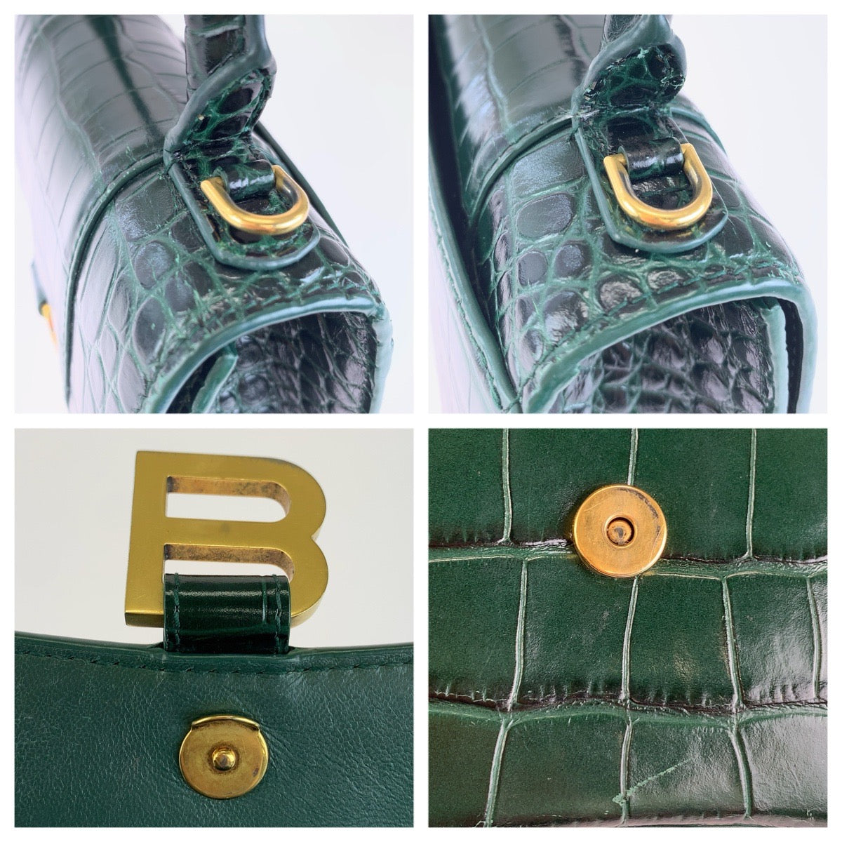 BALENCIAGA バレンシアガ アワーグラスXS 型押し グリーン ゴールド金具 レザー 592883 ハンドバッグ ショルダーバッグ 2WAY レディース ABP128
