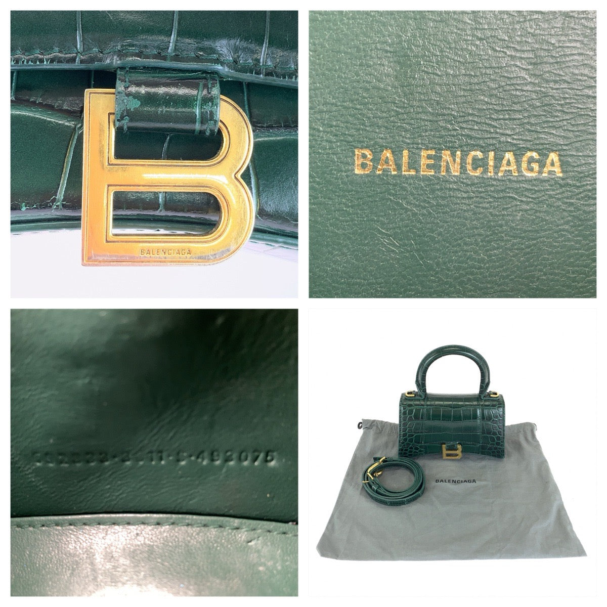 BALENCIAGA バレンシアガ アワーグラスXS 型押し グリーン ゴールド金具 レザー 592883 ハンドバッグ ショルダーバッグ 2WAY レディース ABP128