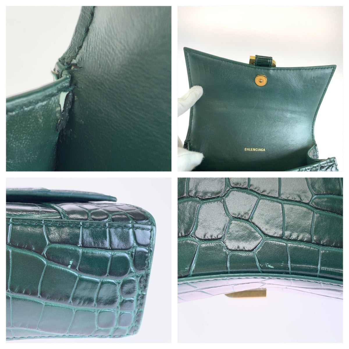 BALENCIAGA バレンシアガ アワーグラスXS 型押し グリーン ゴールド金具 レザー 592883 ハンドバッグ ショルダーバッグ 2WAY レディース ABP128