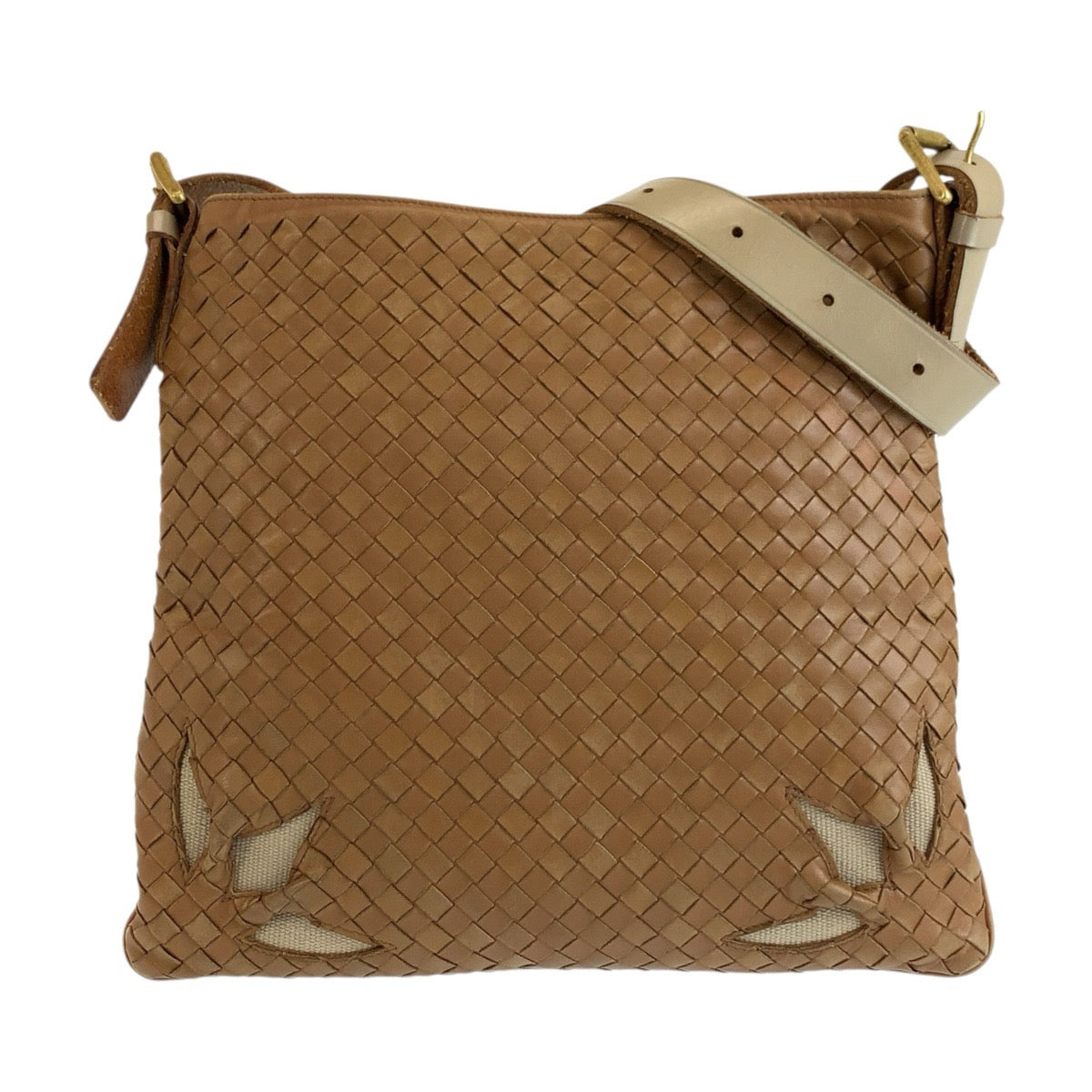 BOTTEGAVENETA ボッテガヴェネタ イントレチャート カットワーク ブラウン ゴールド金具 レザー 170023 VACG2 2572 ショルダーバッグ ポシェット レディース B48