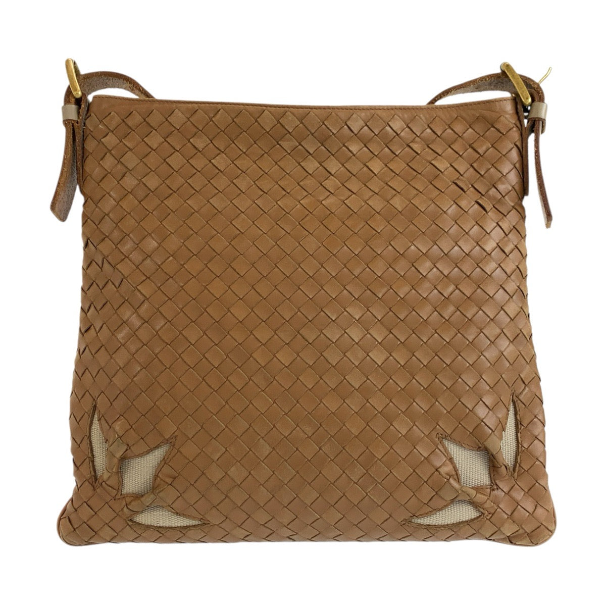 BOTTEGAVENETA ボッテガヴェネタ イントレチャート カットワーク ブラウン ゴールド金具 レザー 170023 VACG2 2572 ショルダーバッグ ポシェット レディース B48