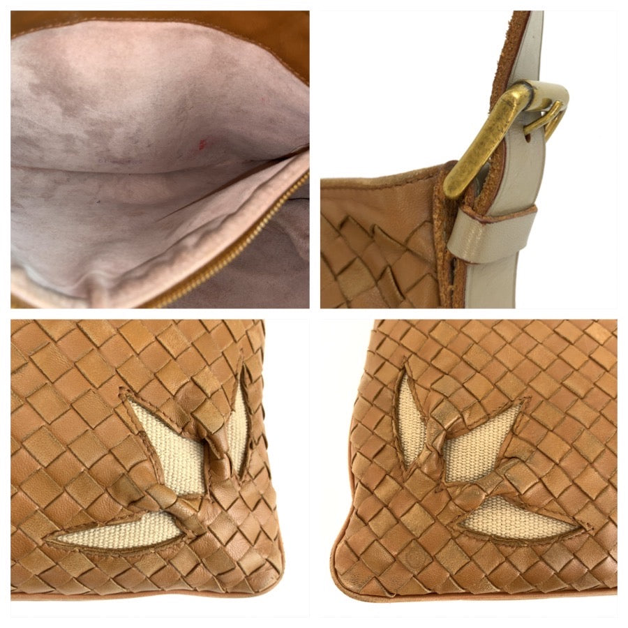 BOTTEGAVENETA ボッテガヴェネタ イントレチャート カットワーク ブラウン ゴールド金具 レザー 170023 VACG2 2572 ショルダーバッグ ポシェット レディース B48
