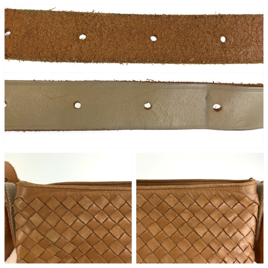 BOTTEGAVENETA ボッテガヴェネタ イントレチャート カットワーク ブラウン ゴールド金具 レザー 170023 VACG2 2572 ショルダーバッグ ポシェット レディース B48