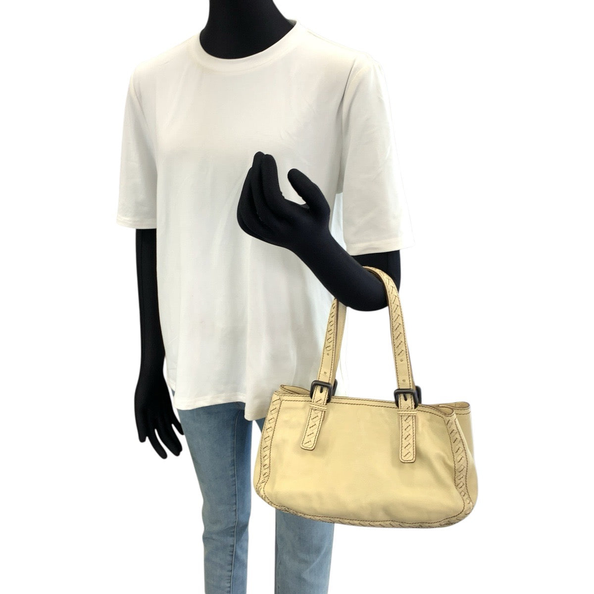 BOTTEGAVENETA ボッテガヴェネタ イントレチャート ベージュ アイボリー レザー 245322 ハンドバッグ トートバッグ レディース AB55