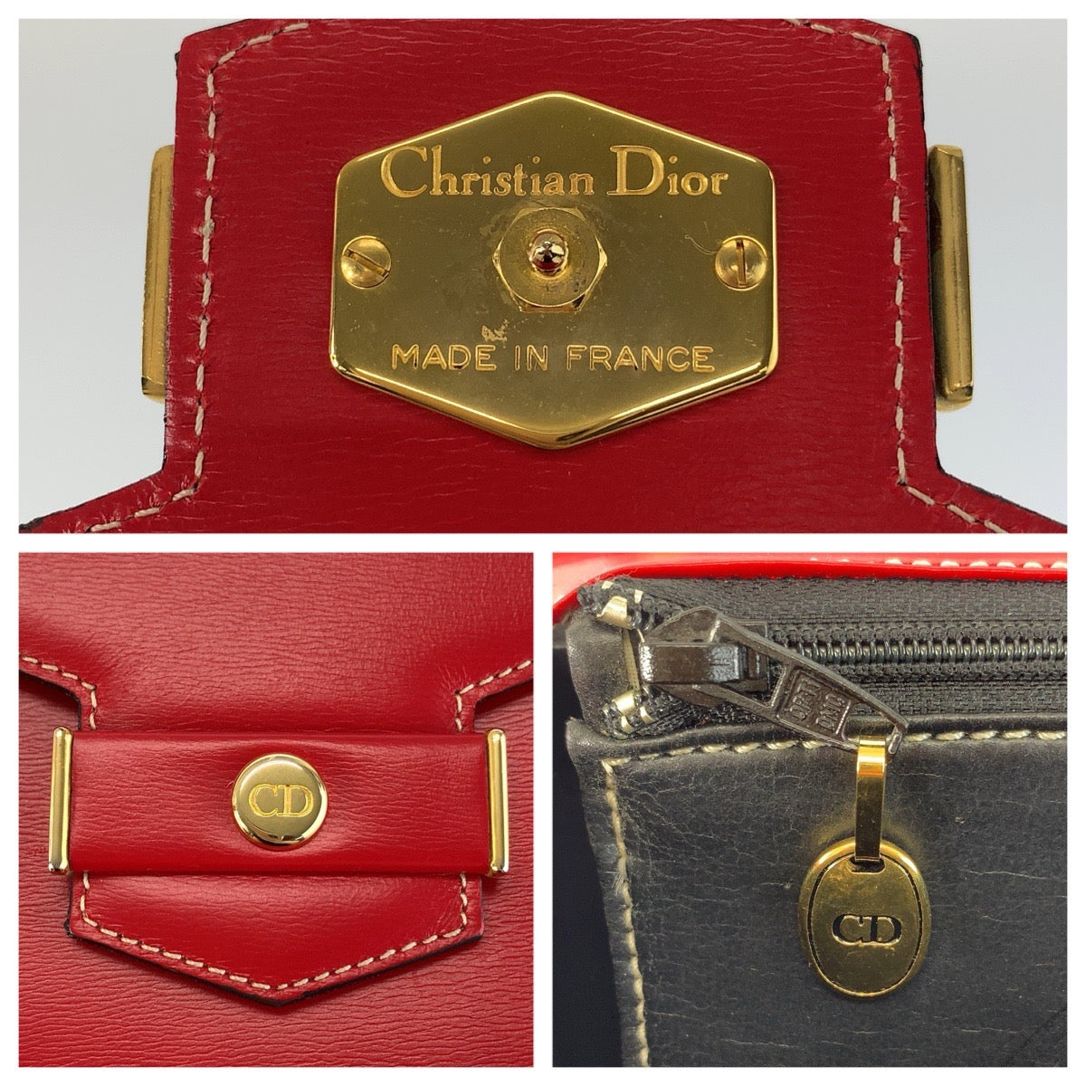 Christian Dior クリスチャンディオール ヴィンテージ レッド ゴールド金具 レザー ハンドバッグ ショルダーバッグ 2way レディース ABP40