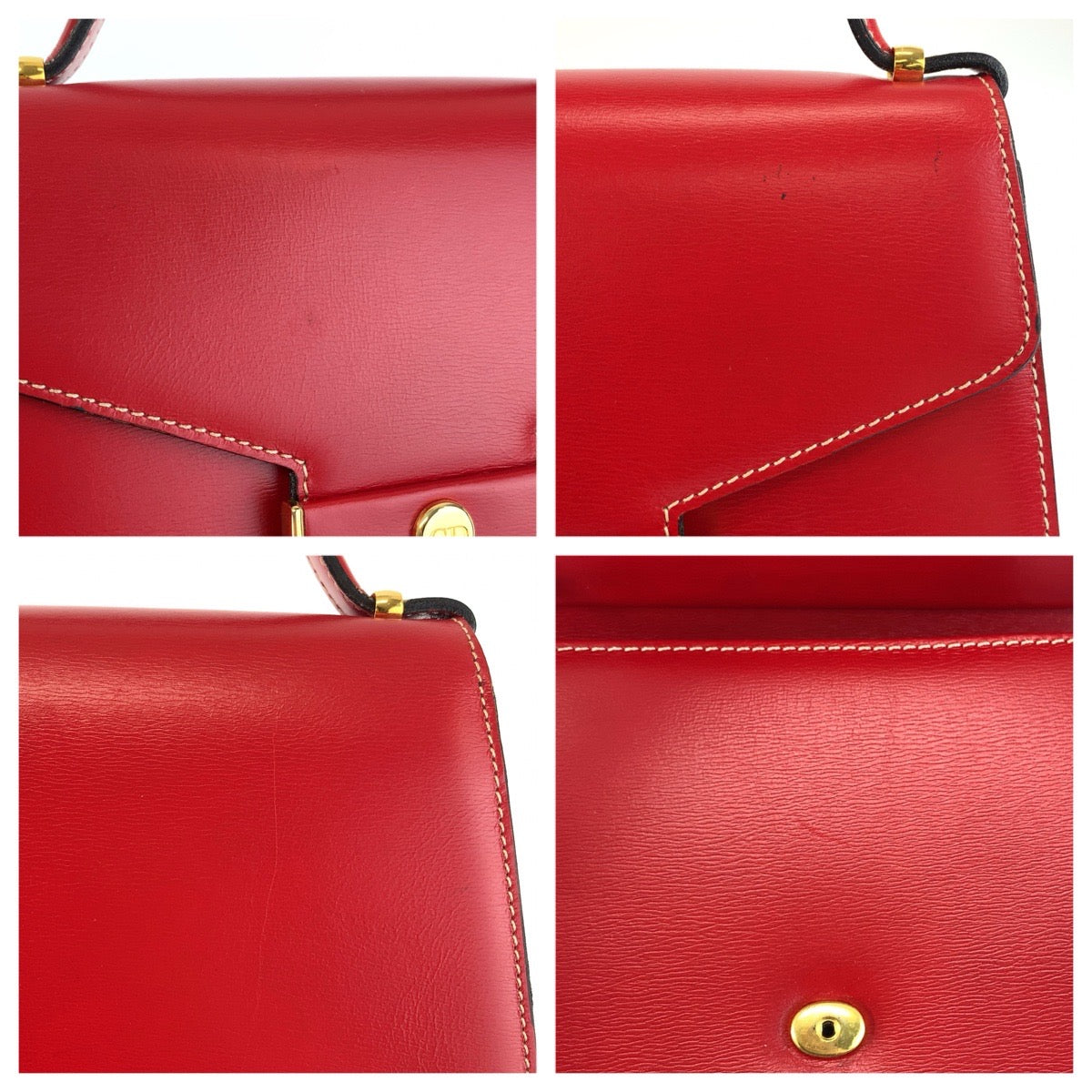 Christian Dior クリスチャンディオール ヴィンテージ レッド ゴールド金具 レザー ハンドバッグ ショルダーバッグ 2way レディース ABP40
