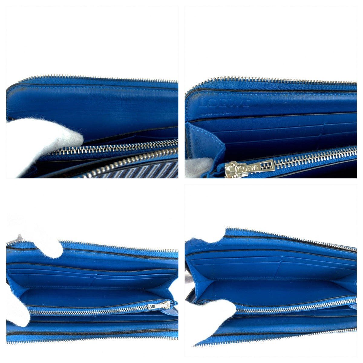 LOEWE ロエベ メイズ ジップアラウンド ブルー ネイビー シルバー金具 レザー 261918 長財布 ロングウォレット メンズ AB25