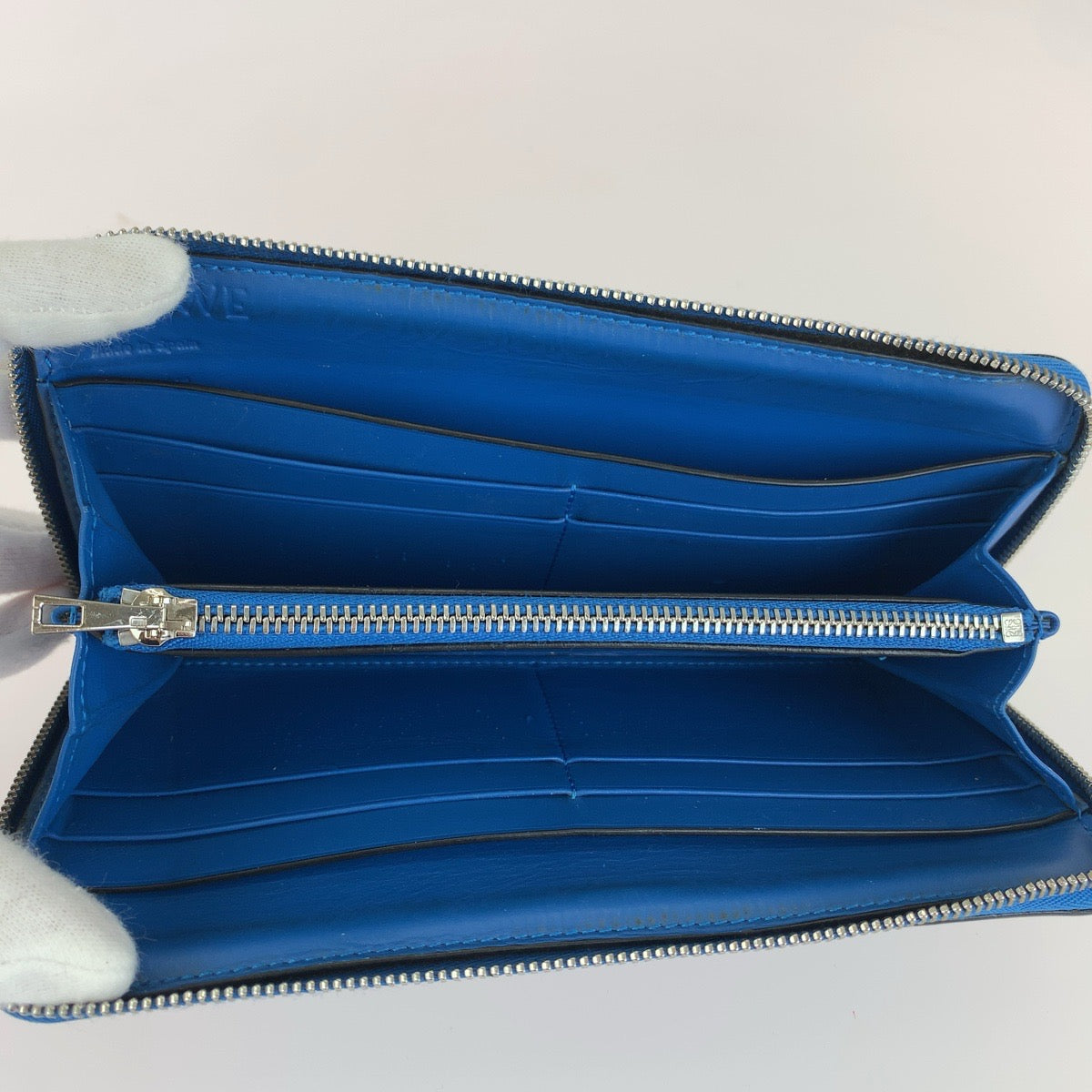 LOEWE ロエベ メイズ ジップアラウンド ブルー ネイビー シルバー金具 レザー 261918 長財布 ロングウォレット メンズ AB25