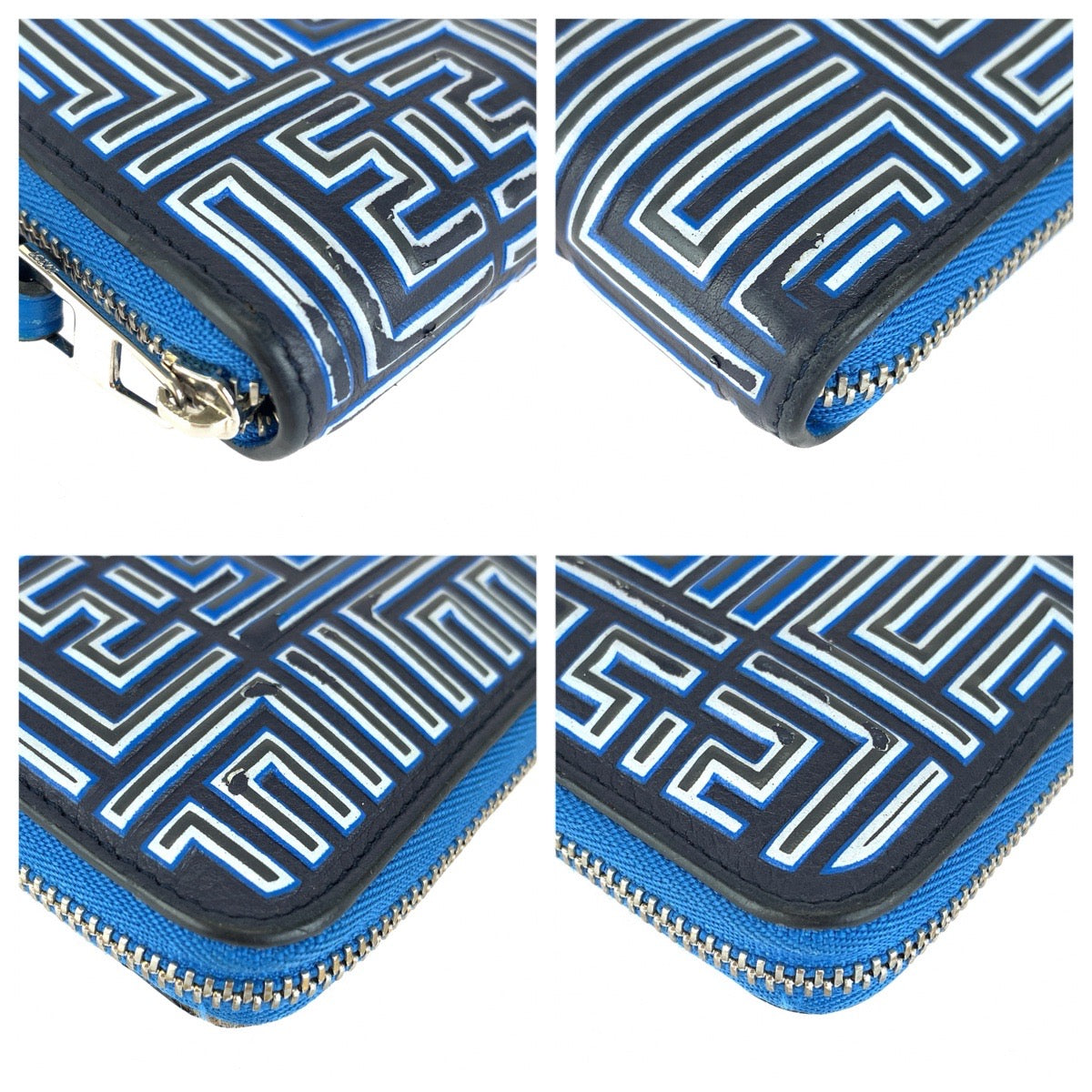 LOEWE ロエベ メイズ ジップアラウンド ブルー ネイビー シルバー金具 レザー 261918 長財布 ロングウォレット メンズ AB25