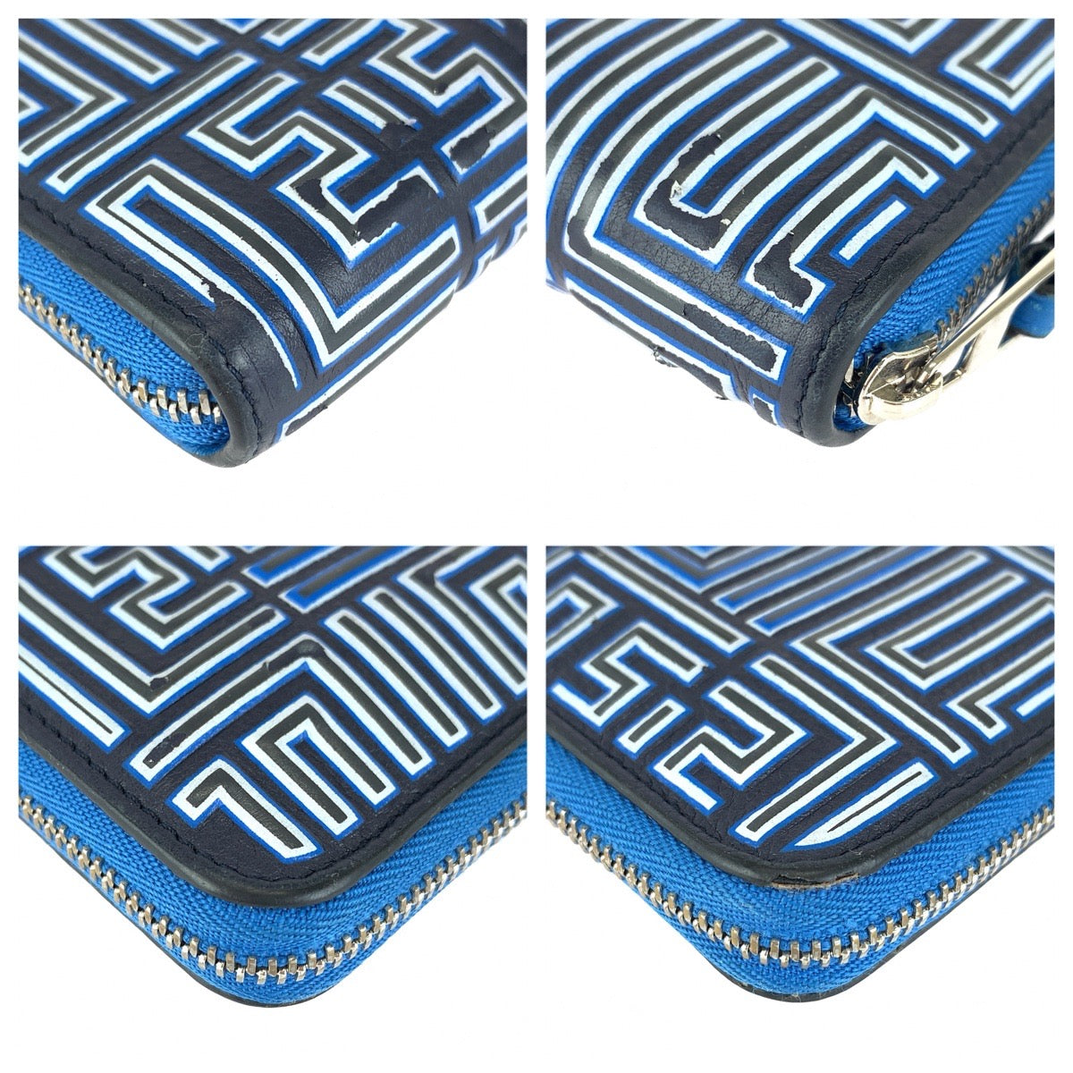 LOEWE ロエベ メイズ ジップアラウンド ブルー ネイビー シルバー金具 レザー 261918 長財布 ロングウォレット メンズ AB25