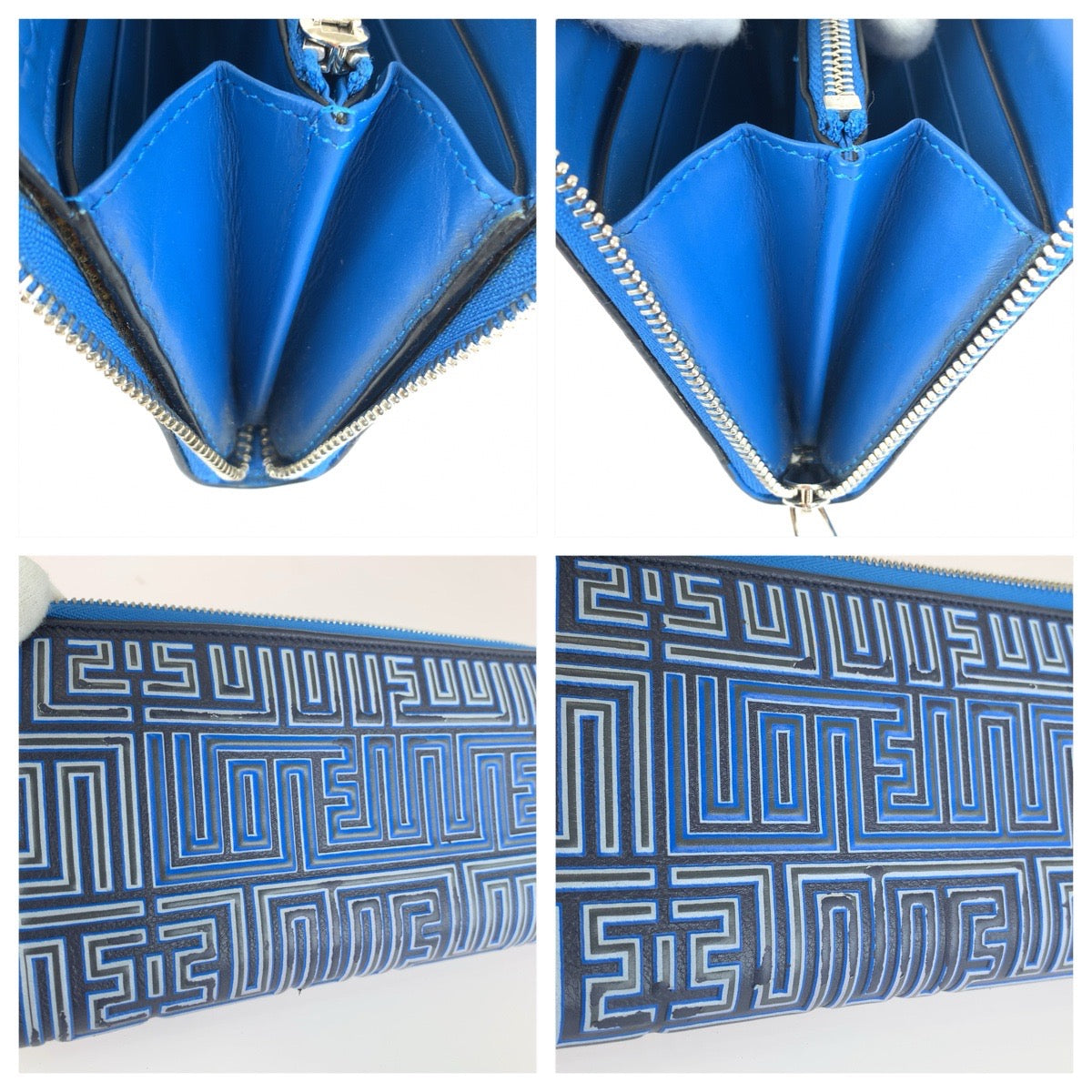 LOEWE ロエベ メイズ ジップアラウンド ブルー ネイビー シルバー金具 レザー 261918 長財布 ロングウォレット メンズ AB25
