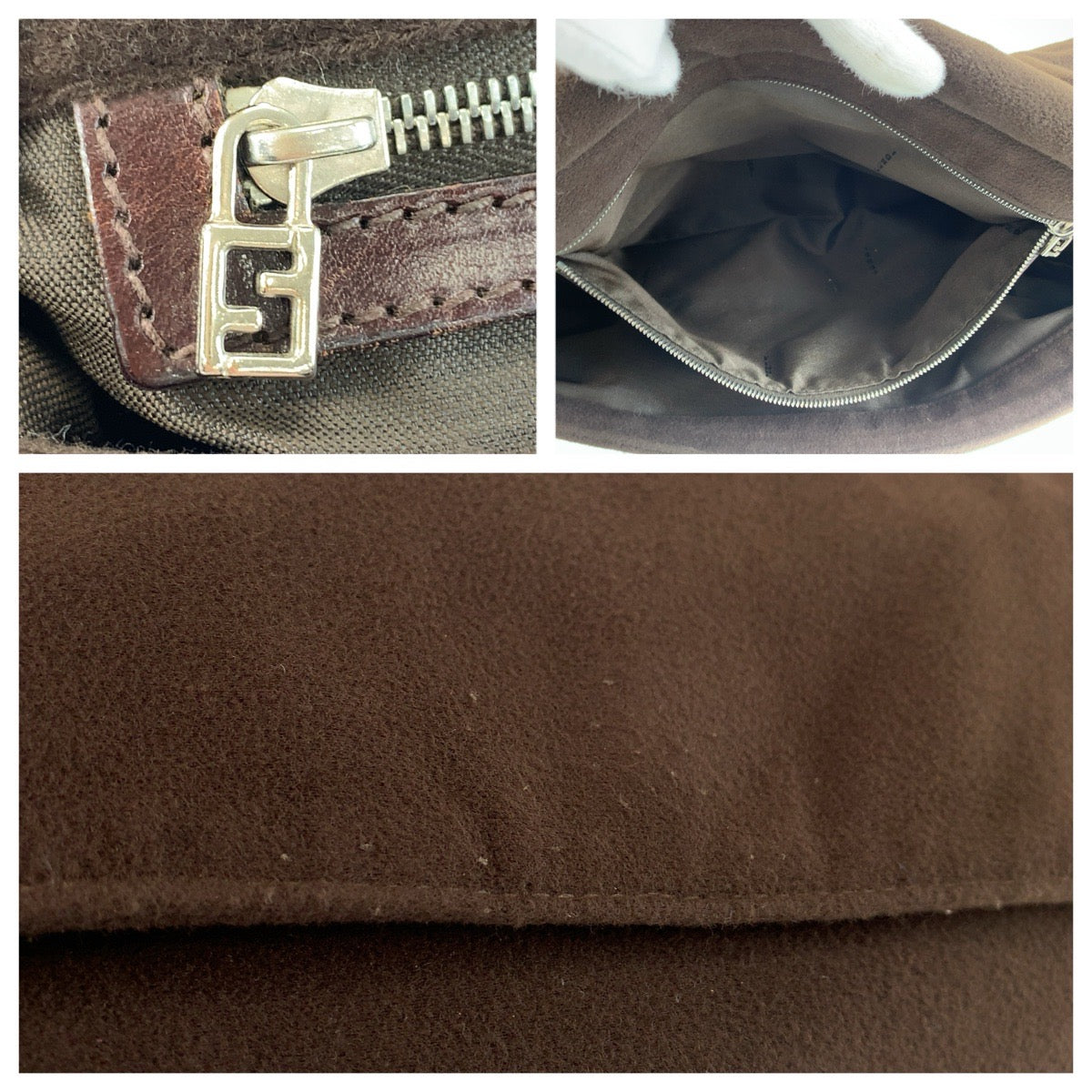 FENDI フェンディ ブラウン シルバー金具 ファブリック / レザー ショルダーバッグ レディース ABP40