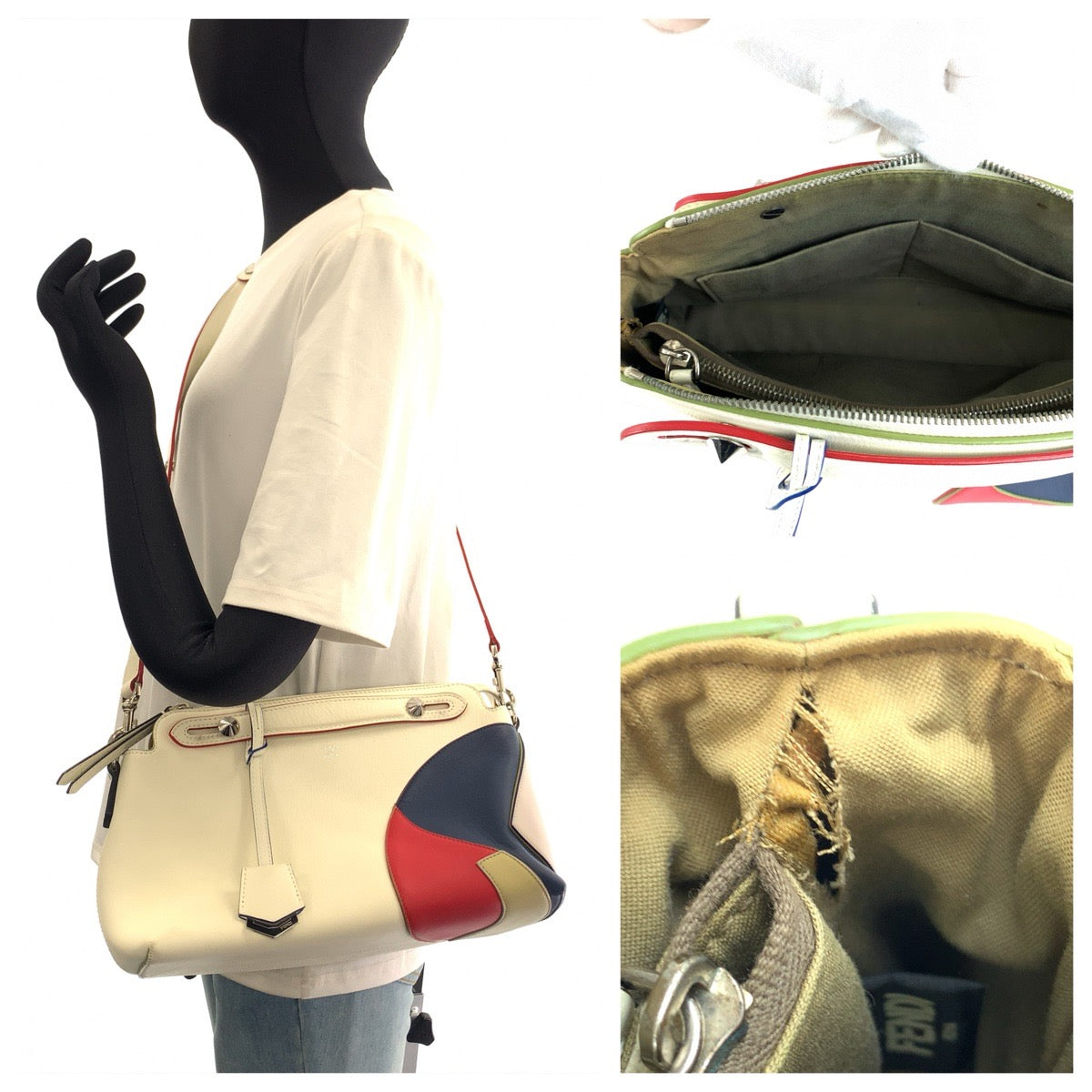 FENDI フェンディ バイザウェイ ホワイト ブルー レッド シルバー金具 レザー 8BL124-5C4 ショルダーバッグ ハンドバッグ 2WAY レディース AB98