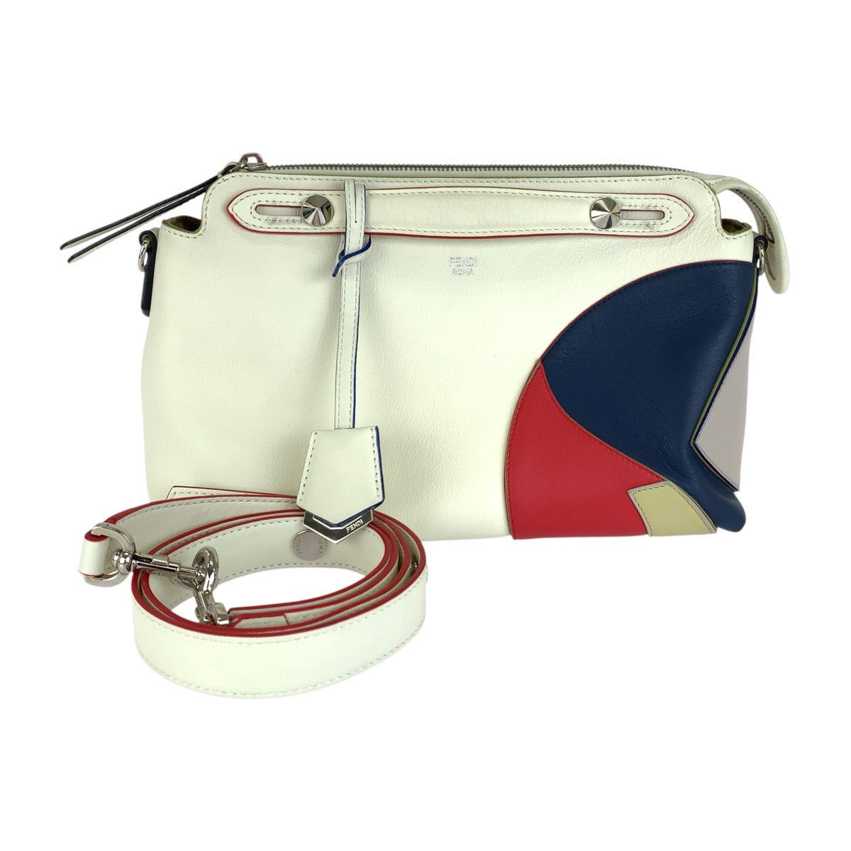 FENDI フェンディ バイザウェイ ホワイト ブルー レッド シルバー金具 レザー 8BL124-5C4 ショルダーバッグ ハンドバッグ 2WAY レディース AB98